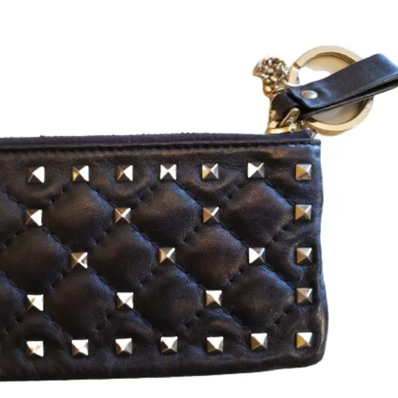 Valentino Garavani Quilted Gunmetal Rockstud Zipper Coin Purse And Cardholder - Picture 5 of 8